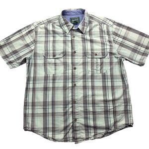 Woolrich Plaid Button Up Short Sleeve Outdoor Shirt Mens L/G Fishing Beach‎